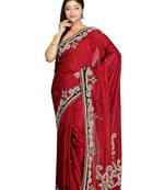 Maroon Embroidered Silk Saree With Blouse