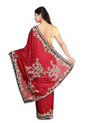 Maroon Embroidered Silk Saree With Blouse 2