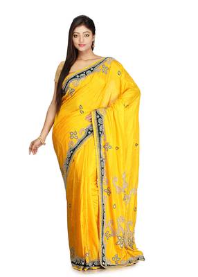 Yellow Embroidered Silk Saree With Blouse 1