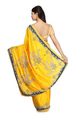 Yellow Embroidered Silk Saree With Blouse 2