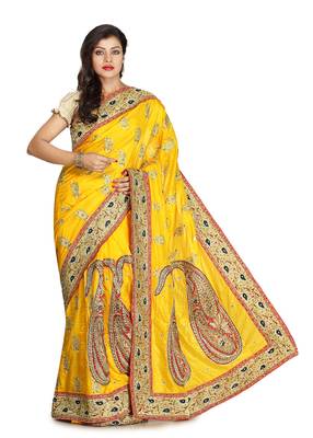 Yellow Embroidered Silk Saree With Blouse 1