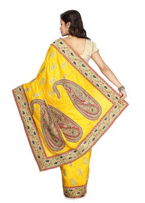 Yellow Embroidered Silk Saree With Blouse 2