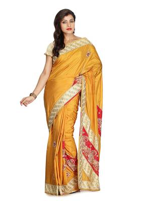 Mustard Embroidered Silk Saree With Blouse 1