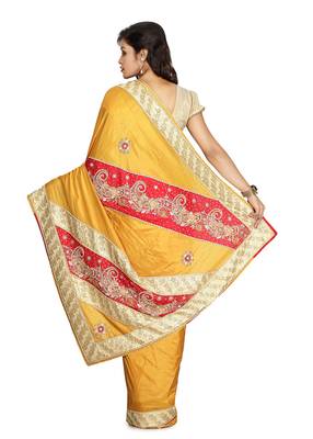 Mustard Embroidered Silk Saree With Blouse 2