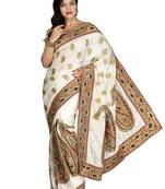 White Embroidered Silk Saree With Blouse