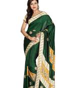 Dark Green Embroidered Silk Saree With Blouse