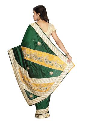 Dark Green Embroidered Silk Saree With Blouse 2