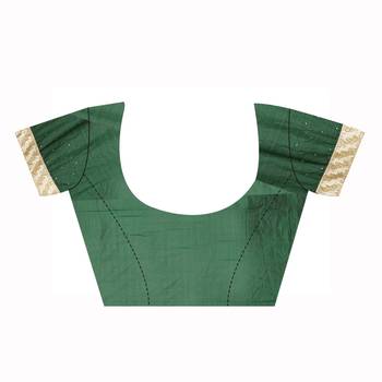 Dark Green Embroidered Silk Saree With Blouse 3