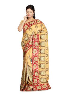 Beige Embroidered Silk Saree With Blouse 1