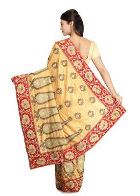 Beige Embroidered Silk Saree With Blouse 2