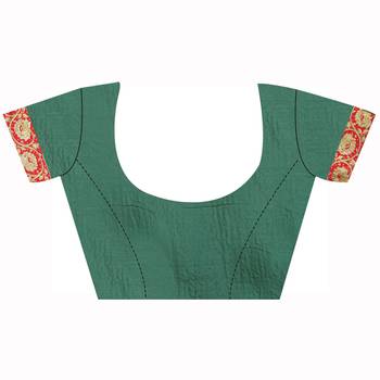 Dark Green Embroidered Silk Saree With Blouse 3