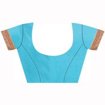 Turquoise Embroidered Silk Saree With Blouse 3