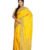 Yellow Embroidered Silk Saree With Blouse