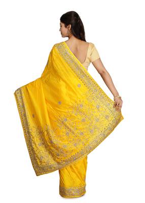 Yellow Embroidered Silk Saree With Blouse 2