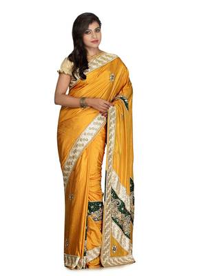 Mustard Embroidered Silk Saree With Blouse 1