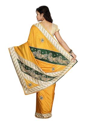 Mustard Embroidered Silk Saree With Blouse 2