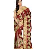Maroon Embroidered Silk Saree With Blouse