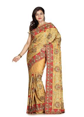 Beige Embroidered Silk Saree With Blouse 1