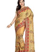 Beige Embroidered Silk Saree With Blouse