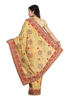 Beige Embroidered Silk Saree With Blouse 2