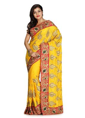 Yellow Embroidered Silk Saree With Blouse 1