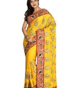Yellow Embroidered Silk Saree With Blouse