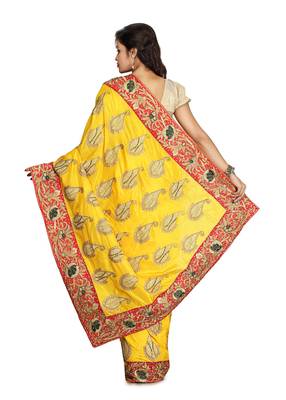 Yellow Embroidered Silk Saree With Blouse 2