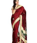 Maroon Embroidered Silk Saree With Blouse