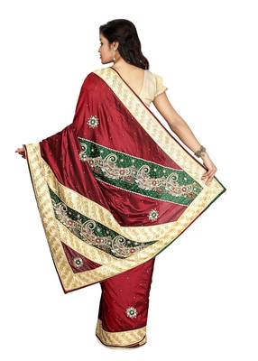 Maroon Embroidered Silk Saree With Blouse 2