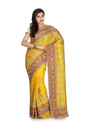 Mustard Embroidered Silk Saree With Blouse 1
