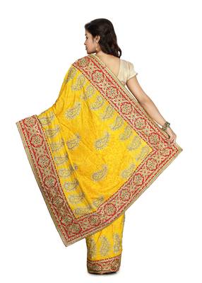 Mustard Embroidered Silk Saree With Blouse 2