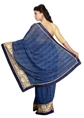 Blue Embroidered Viscose Saree With Blouse 2