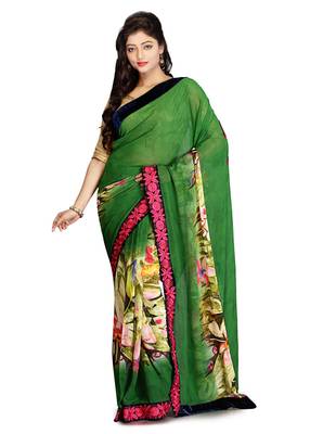 Green Embroidered Viscose Saree With Blouse 1