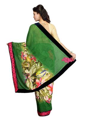 Green Embroidered Viscose Saree With Blouse 2