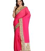 Pink Embroidered   Faux Shimmer Saree With Blouse
