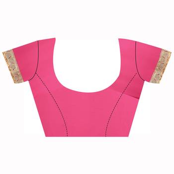 Pink Embroidered   Faux Shimmer Saree With Blouse 3