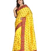 Yellow Embroidered   Raw Silk Saree With Blouse