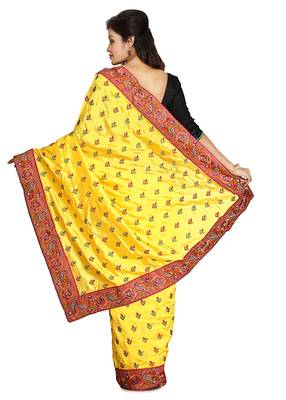 Yellow Embroidered   Raw Silk Saree With Blouse 2