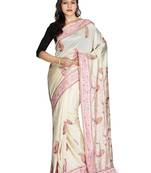 White Embroidered   Raw Silk Saree With Blouse