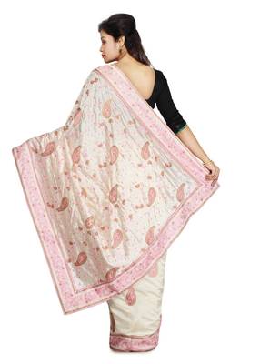 White Embroidered   Raw Silk Saree With Blouse 2