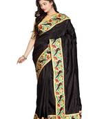 Black Embroidered   Raw Silk Saree With Blouse