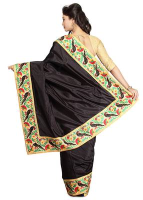 Black Embroidered   Raw Silk Saree With Blouse 2