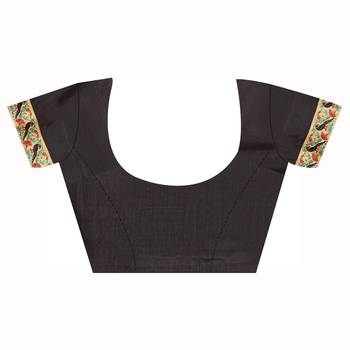 Black Embroidered   Raw Silk Saree With Blouse 3