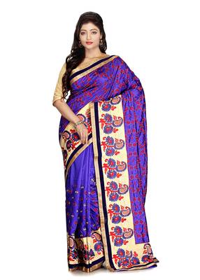 Multicolor Embroidered   Raw Silk Saree With Blouse 1