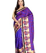 Multicolor Embroidered   Raw Silk Saree With Blouse