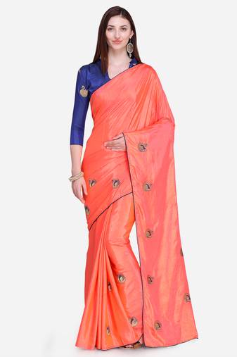 Peach Embroidered Silk Blend Saree With Blouse