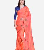 Peach Embroidered Silk Blend Saree With Blouse