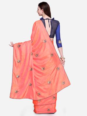 Peach Embroidered silk blend Saree With Blouse 2