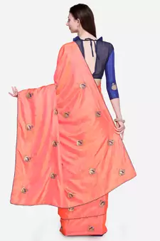Peach Embroidered Silk Blend Saree With Blouse