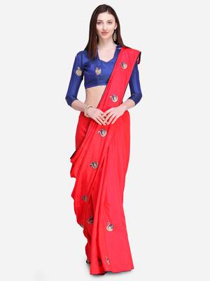 Red Embroidered silk blend Blend Saree With Blouse 1